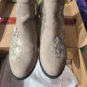 Jambu Taupe Ankle Boots with Floral Design